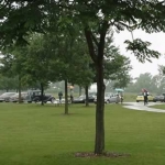 A view of the brave souls who ventured out into the rain with their classic autos.