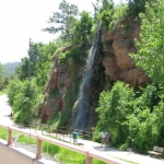 Outside, a water fall.