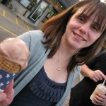 Jenny and her half-devoured chocolate cone.