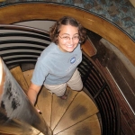 Down the spiral staircase.