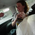 Emily, our journalist extraordinaire and Missouri hostess, getting ready for 12 hours in the backseat and she didn't mind it at all.