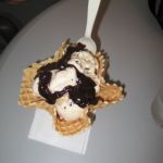 Jenni had her ice cream in a waffle cone bowl. Jenni had her ice cream in a waffle cone bowl.