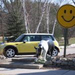 Oddities of Wisconsin. A parking lot adorned with pigs. Oddities of Wisconsin. A parking lot adorned with pigs.
