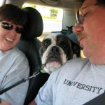 Daisy the Bulldog and her owners. Daisy the Bulldog and her owners.