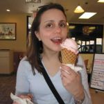 Jenny dives in immediately. Her choice was waffle cone a la strawberry. Jenny dives in immediately. Her choice was waffle cone a la strawberry.
