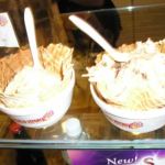Emily and Ben's treats in a waffle cone bowl. Emily and Ben's treats in a waffle cone bowl.