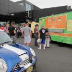Dinner is from three food vans. Dinner is from three food vans.