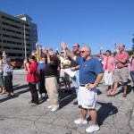 The HUGE group waves at Tom. Some of them have never even met him!
