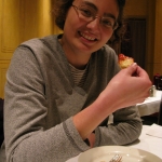 Jenni enjoyed her cheesy bread.