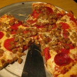 A wonderful medly of sausage and pepperoni. Nicely spicey.