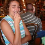Jenni eats her mint chip.
