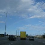 The sky is full of surprises, including this rainbow. Hopefully, we won't run into any rain. The sky is full of surprises, including this rainbow. Hopefully, we won't run into any rain.