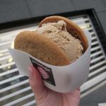 This is a pancake with oreo. Ok, maybe not the best combination. I liked that the cookie was moist and not crunchy since crunchy cookies tend to squeeze ice cream all over. The wrapper was edible and made it easier to eat since you don't have to constantly rearrange a paper wrapper and just eat it as you go. My favorite of the evening. This is a pancake with oreo. Ok, maybe not the best combination. I liked that the cookie was moist and not crunchy since crunchy cookies tend to squeeze ice cream all over. The wrapper was edible and made it easier to eat since you don't have to constantly rearrange a paper wrapper and just eat it as you go. My favorite of the evening.