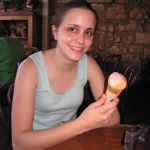Jenny quickly polished off her rainbow sherbet.