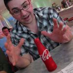 Brian is amazed by the form of his coke.