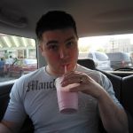 Brian sucks down his shake in record time.