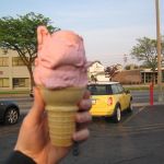 Raspberry Custard after my dinner of a Spanish Hamburger.