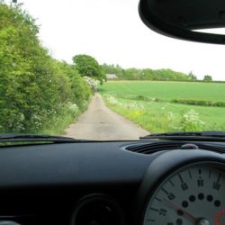 Heidi test drives a MINI Cooper D through the English countryside.