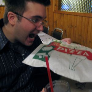 Brian gets a head start on the leftovers.