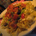 Those italian nachos. Alfredo sauce over wontons with peppers, sausage, tomatoes and olives. I'll stick to the garlic sticks next time.