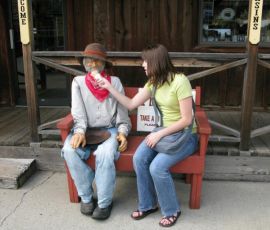 Jenny offers a lick to a local gold panner