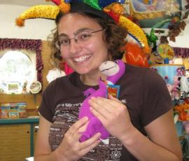 We decide to bumble around the gift shop instead. Jenni finds much to amuse herself with.