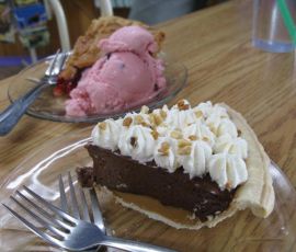 Emily and Jenni split a Peanut Butter Pie.