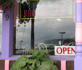 You know the rhubarb pie is fresh when the ingredients are grown outside.